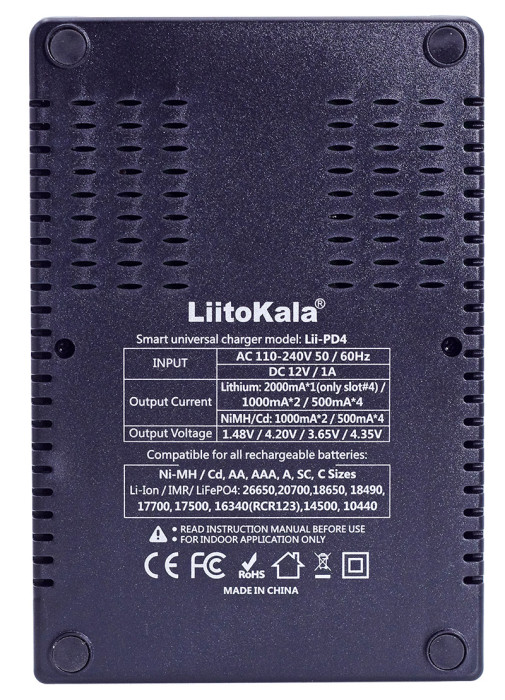 Зарядное устройство Liitokala Lii-PD4, 4 канала, Ni-Mh/Li-ion/LiFePo4, 220V/12V  