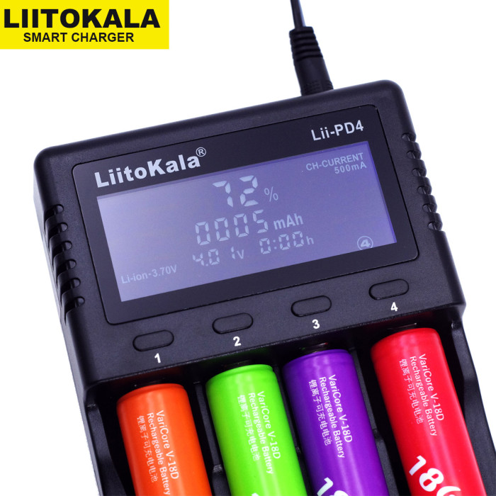Зарядное устройство Liitokala Lii-PD4, 4 канала, Ni-Mh/Li-ion/LiFePo4, 220V/12V  