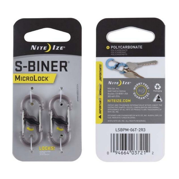 Набор карабинов Nite Ize S-Biner с фиксатором MicroLock 2 шт. Smoke (LSBPM-06T-2R3)  