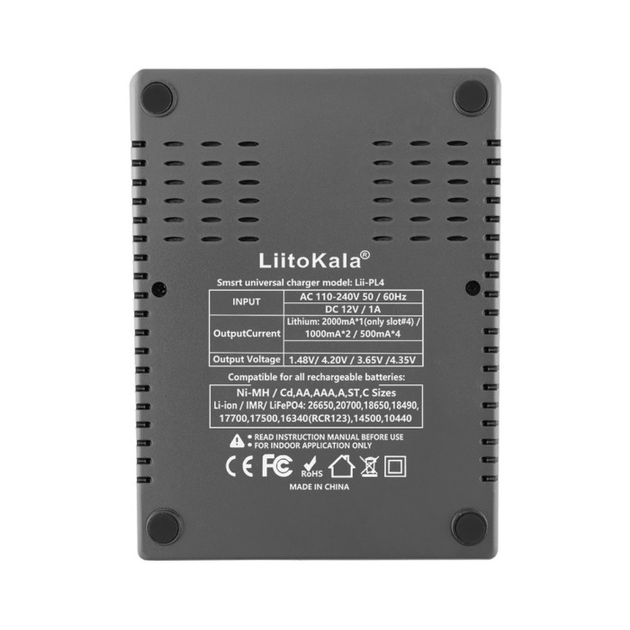 Зарядное устройство Liitokala Lii-PL4, 4 канала, Ni-Mh/Li-ion/LiFePO4, 220V/12V, LED, Box  