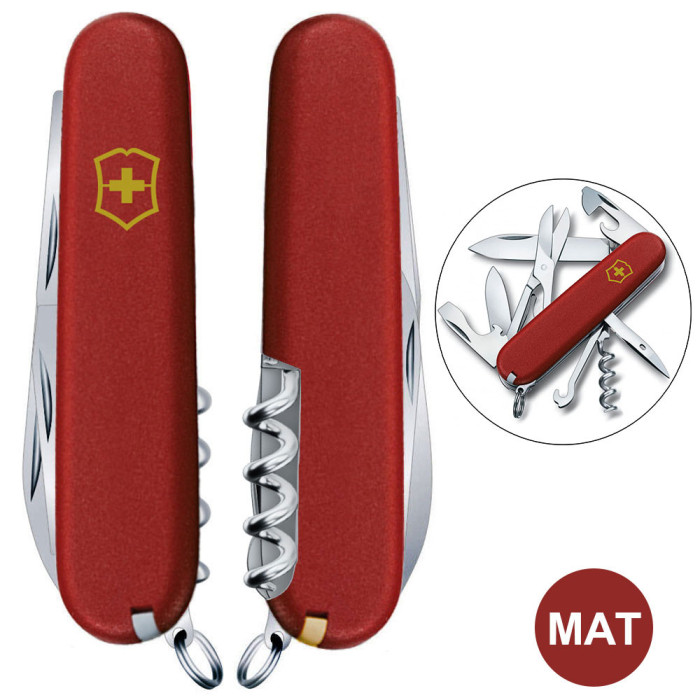 Складной нож Victorinox CLIMBER MAT красный матовый лак с желтым лого  