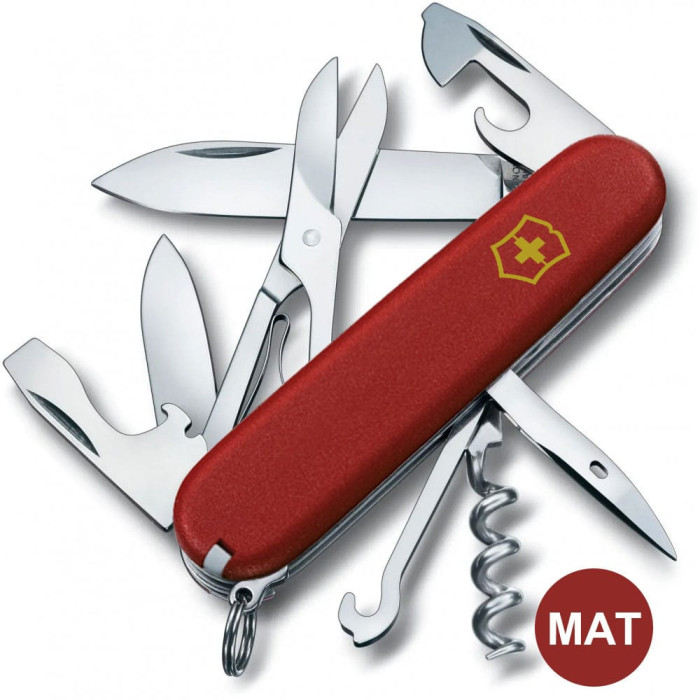 Складной нож Victorinox CLIMBER MAT красный матовый лак с желтым лого  