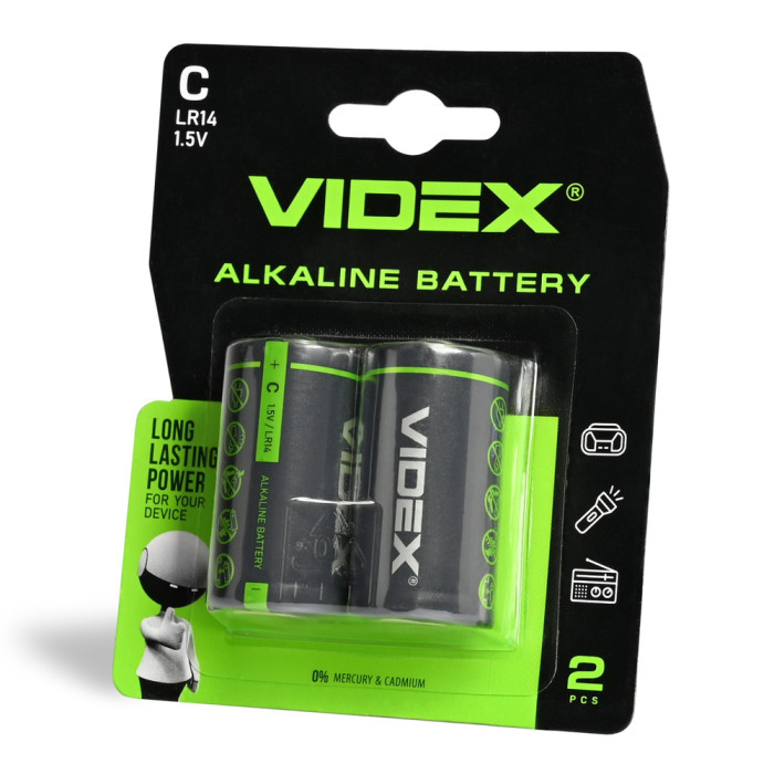 Батарейки щелочные Videx LR14/С 2pcs упаковка Blister Card  