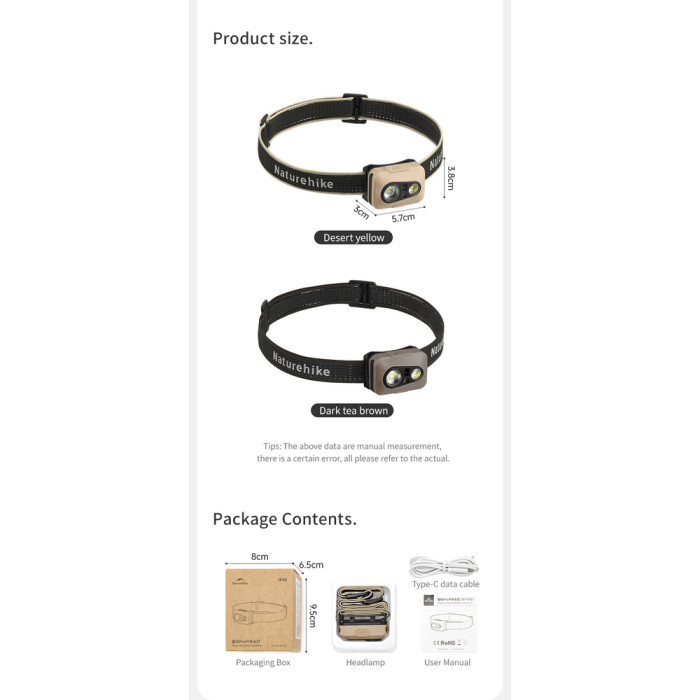 Фонарь налобный Naturehike CNK2450ZM015, коричневый  