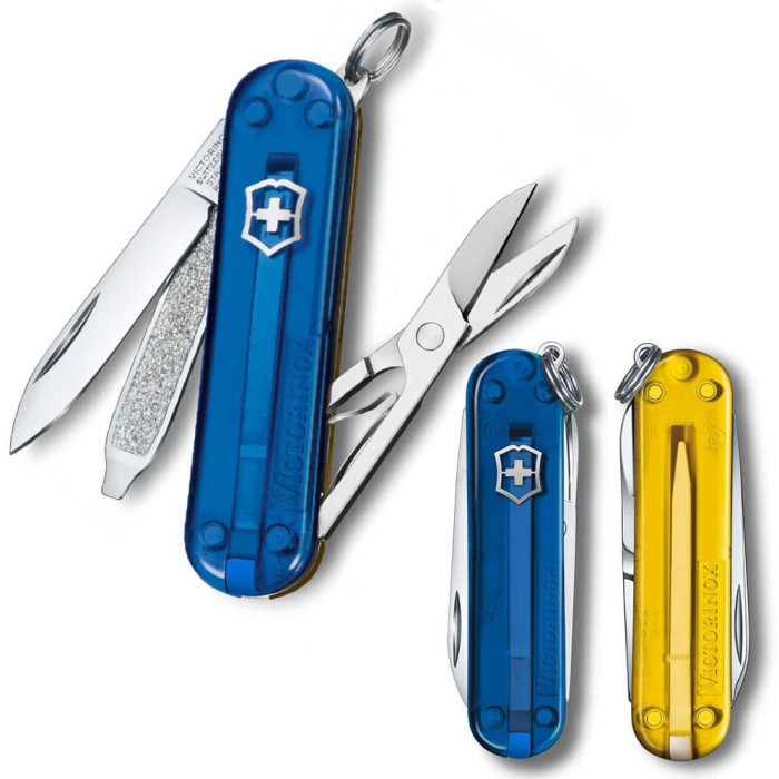 Нож Victorinox Classic SD Ukraine 58мм/7функ/син.прозор-желт.прозор  