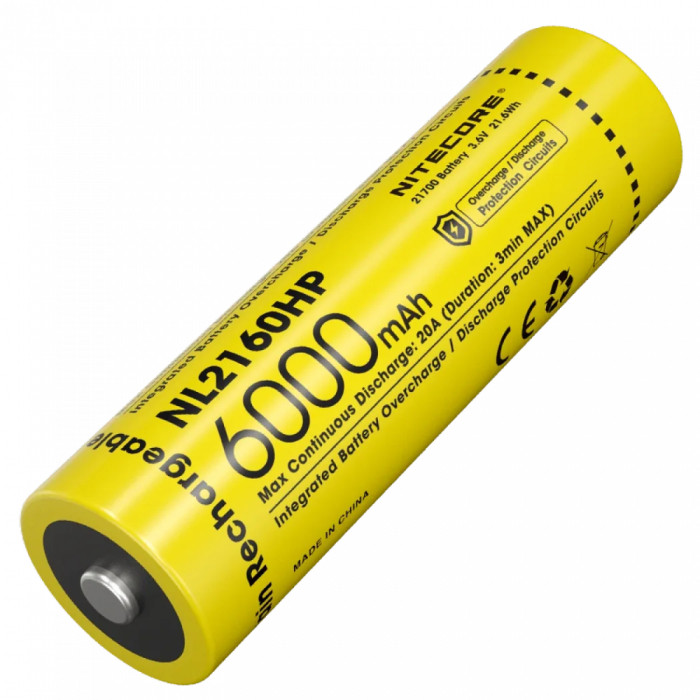 Аккумулятор литиевый Li-Ion 21700 Nitecore NL2160HP (6000mAh), защищенный  