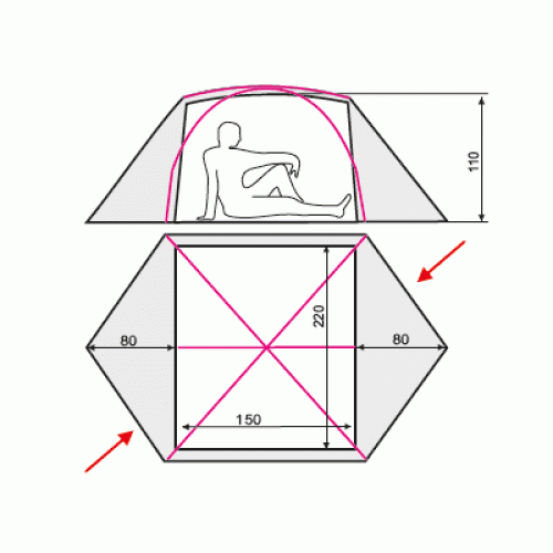 Палатка Terra Incognita Cresta 2 Alu (вишневый)  