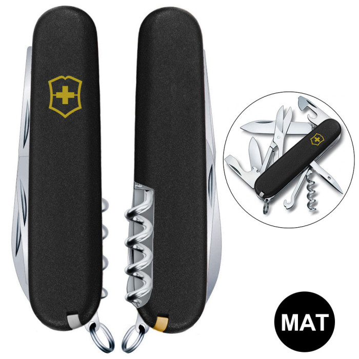 Складной нож Victorinox CLIMBER MAT черный матовый лак с желтым лого  