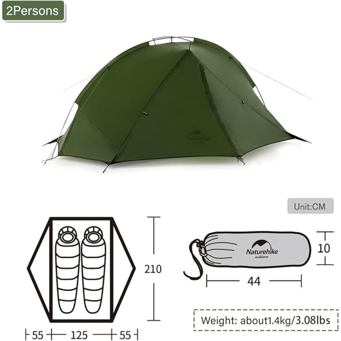 Палатка двухместная Naturehike Tagar NH17T180-J, темная зеленая  
