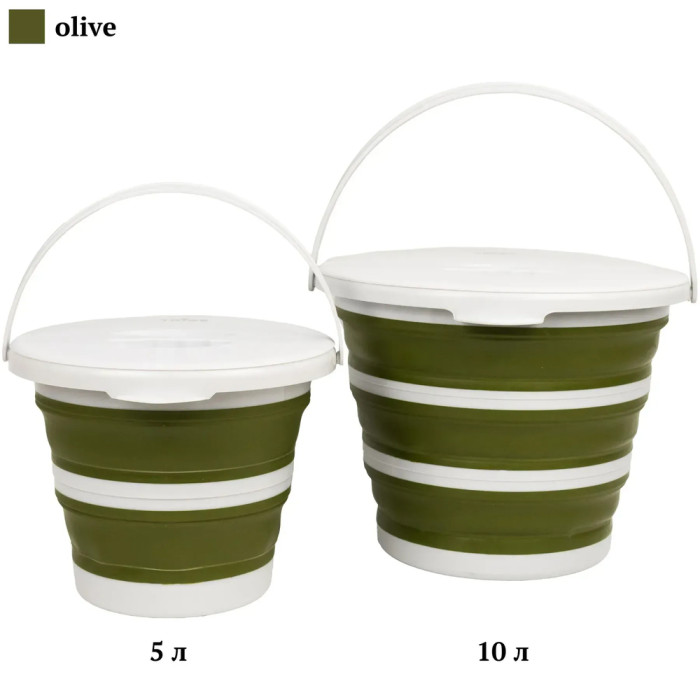 Ведро Tribe Water Bucket Lid 10 л силиконовое с крышкой T-FJ-0050, olive  