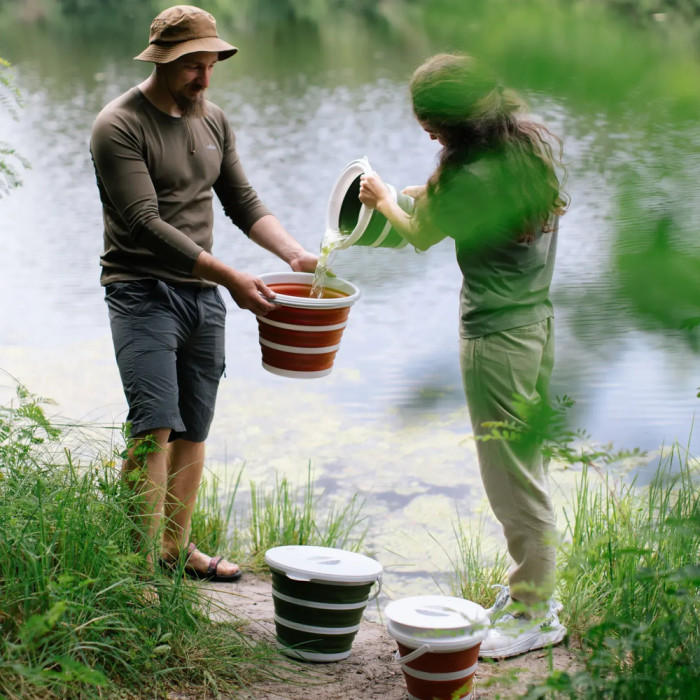 Ведро Tribe Water Bucket Lid 10 л силиконовое с крышкой T-FJ-0050, olive  