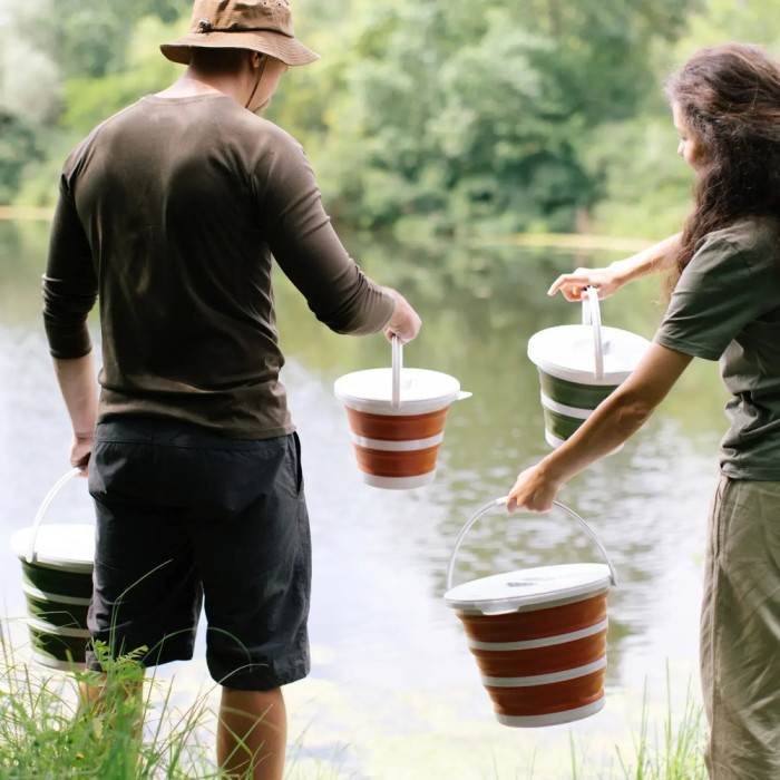 Ведро Tribe Water Bucket Lid 10 л силиконовое с крышкой T-FJ-0050, olive  