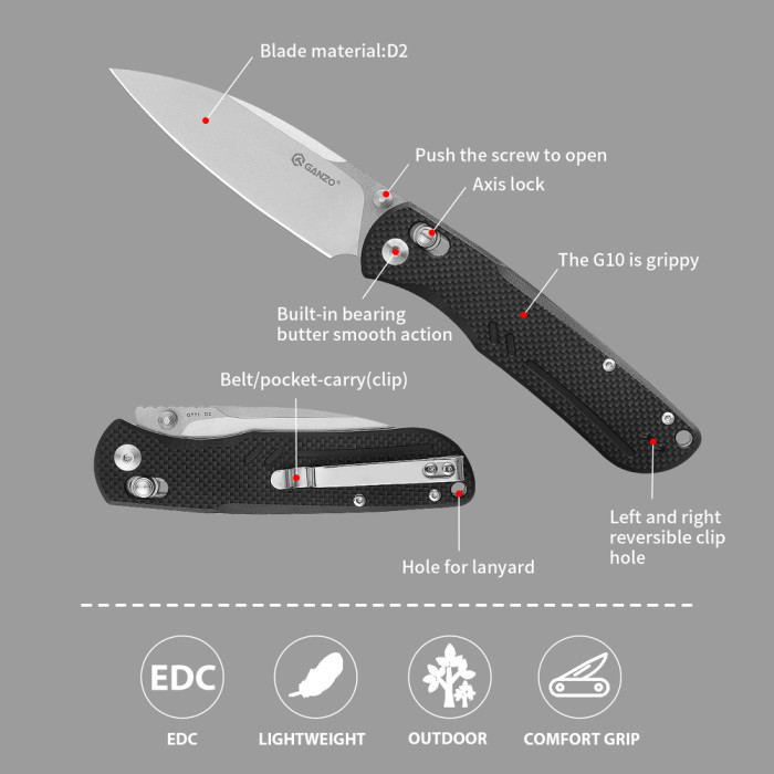 Нож складной Ganzo G771-BK черный  