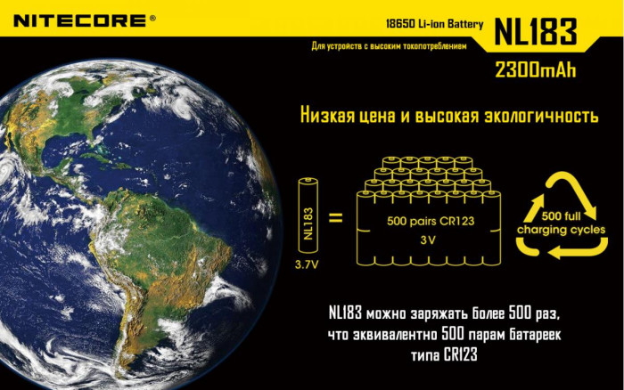 Аккумулятор литиевый 18650 Li-Ion Nitecore NL1823 3.7V (2300mAh), защищенный  