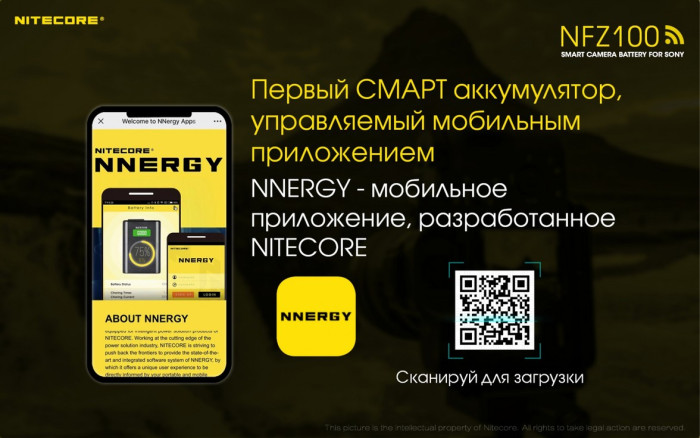 Аккумулятор Nitecore NFZ100 2280mAh с Wi-Fi для камер Sony A7(R) III, A9 (ILCE-9)  