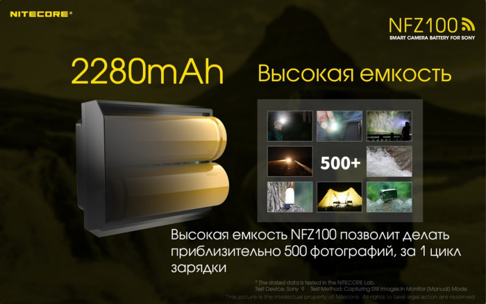 Аккумулятор Nitecore NFZ100 2280mAh с Wi-Fi для камер Sony A7(R) III, A9 (ILCE-9)  