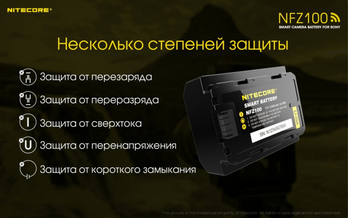 Аккумулятор Nitecore NFZ100 2280mAh с Wi-Fi для камер Sony A7(R) III, A9 (ILCE-9)  