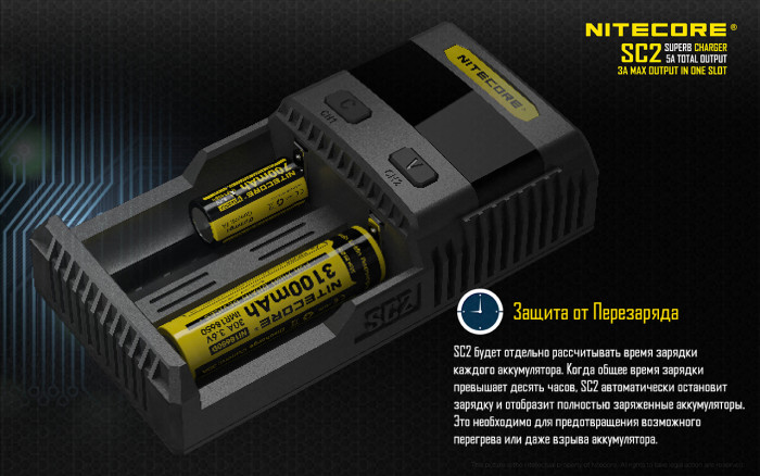 Зарядное устройство Nitecore SC2 с LED дисплеем (0.5A, 1A, 2A, 3A)  