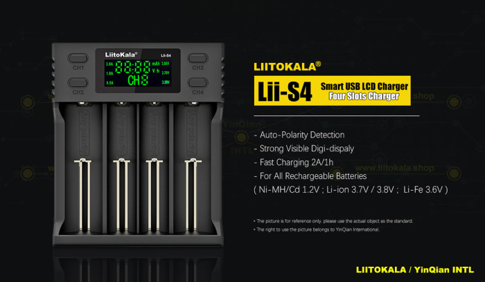 Зарядное устройство Liitokala Lii-S4, 4 канала, Ni-Mh/Li-ion/LiFePo4, USB  