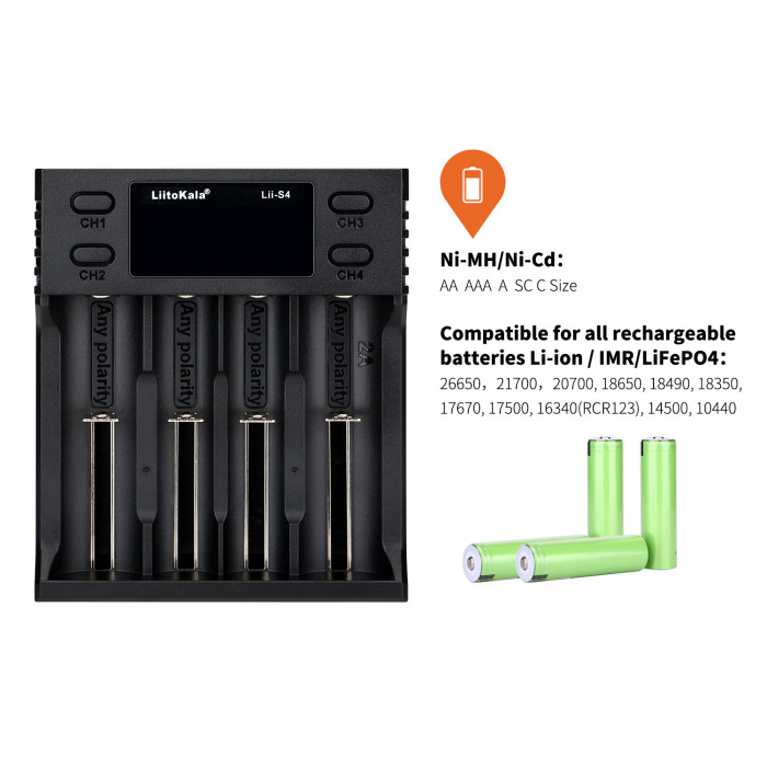 Зарядное устройство Liitokala Lii-S4, 4 канала, Ni-Mh/Li-ion/LiFePo4, USB  