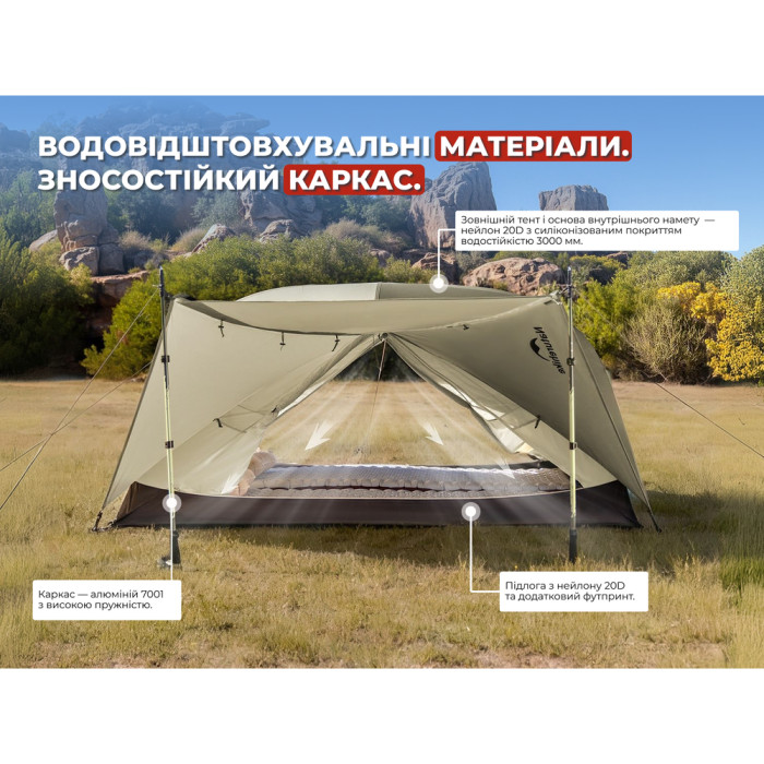 Палатка трехместная ультралегкая Naturehike Mongar UL CNK2550WS037, зеленая  
