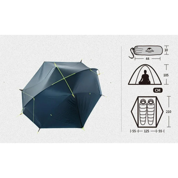 Палатка двухместная Naturehike Tagar NH17T180-J, темная голубая  