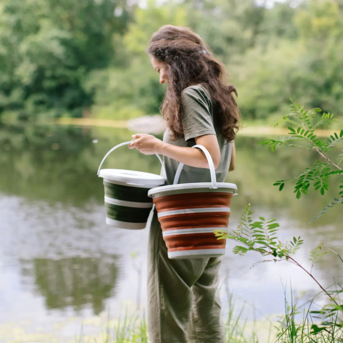 Ведро Tribe Water Bucket Lid 10 л силиконовое с крышкой T-FJ-0050, terracota  