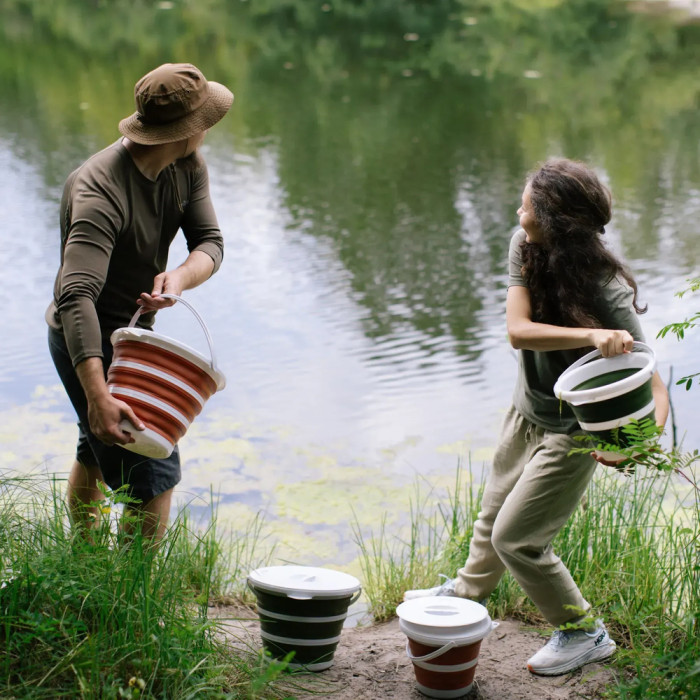 Ведро Tribe Water Bucket Lid 10 л силиконовое с крышкой T-FJ-0050, terracota  