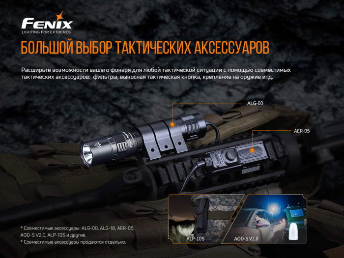 Карманный фонарь Fenix PD36 TAC (LUMINUS SST70, ANSI 3000 lm, 21700)  