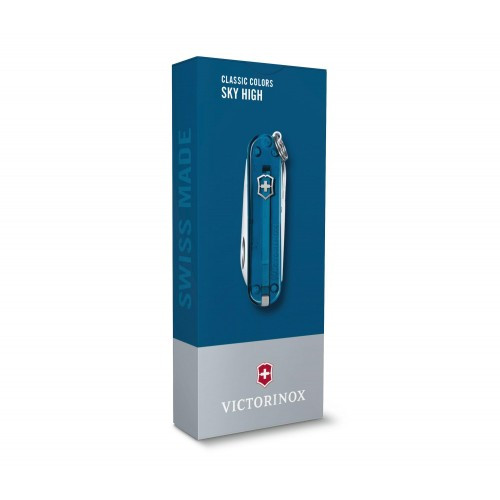 Нож-брелок Victorinox Classic SD Transparent Colors, Sky High (0.6223.T61G) 7 функций, 58 мм, Gift Box  