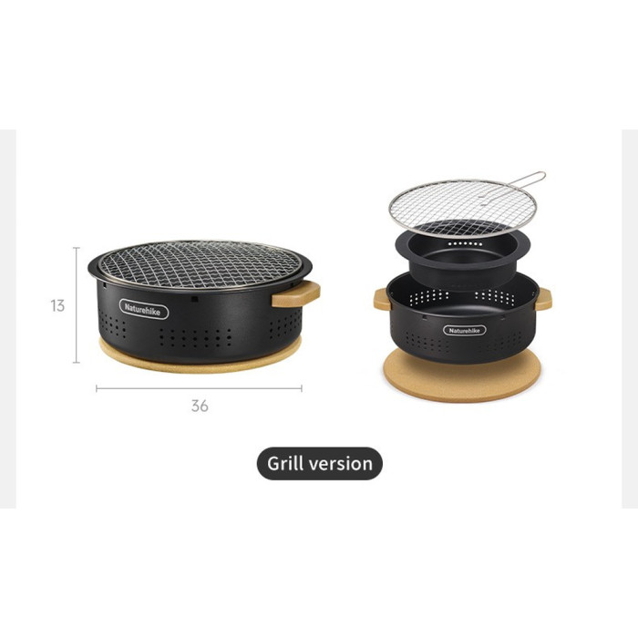 Настольная круглая печь с решеткой гриль Naturehike CNK2550CF010, 36*32.6*12 см, хромированное железо  