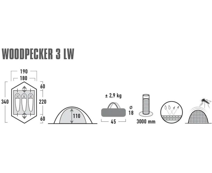 Палатка High Peak Woodpecker 3 LW - зеленая/красная (10195)  