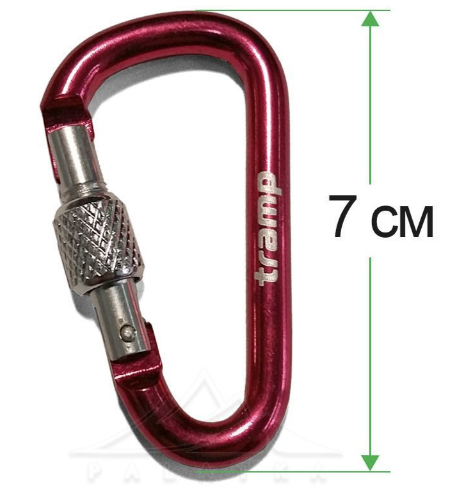 Карабин Tramp алюминиевый, размер 7 см, с муфтой, красный TRA-164  