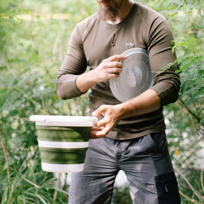 Ведро Tribe Water Bucket Lid 5 л силиконовое с крышкой T-FJ-0049, olive  