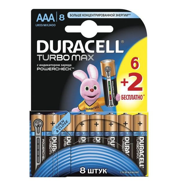 Батарейка AAA Duracell LR03 MN2400 KPD 08*10 Turbo 8 шт. 