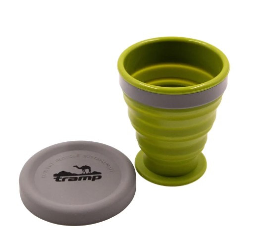 Стакан складной силиконовый с крышкой Tramp 200мл зеленый  