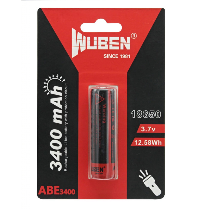 Аккумулятор Wuben 18650 3.7V 3400 mAh Protection 
