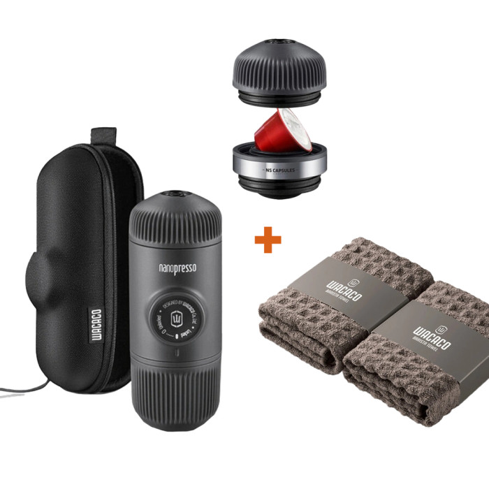 Набор Wacaco Nanopresso: кофеварка, адаптер для капсул и полотенца бариста  