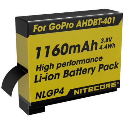 Аккумулятор литиевый Li-Ion Nitecore NLGP4 для GoPro AHDBT-401 3.7V 1160mAh