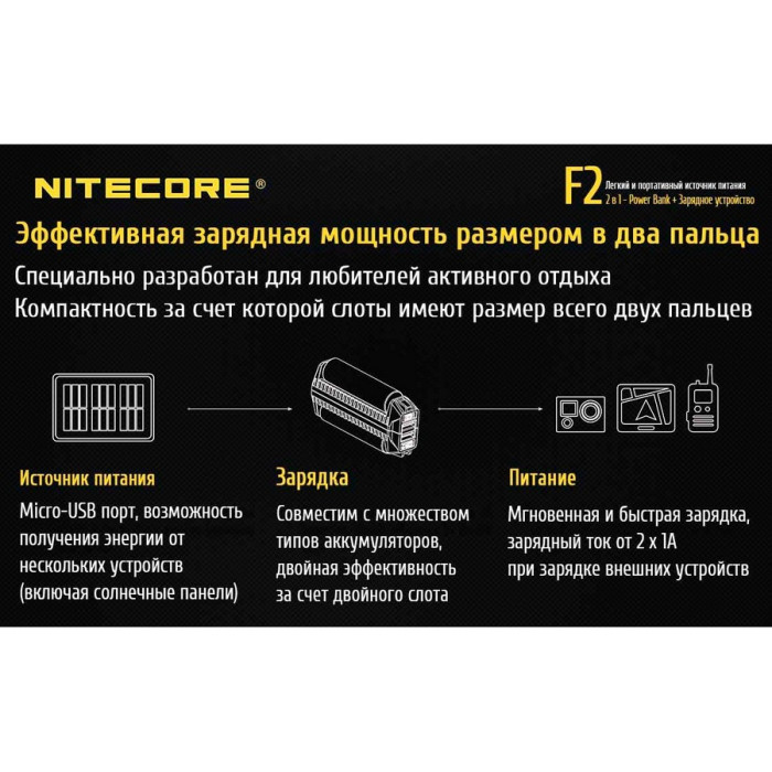 Зарядное устройство Nitecore F2, 2 в 1  