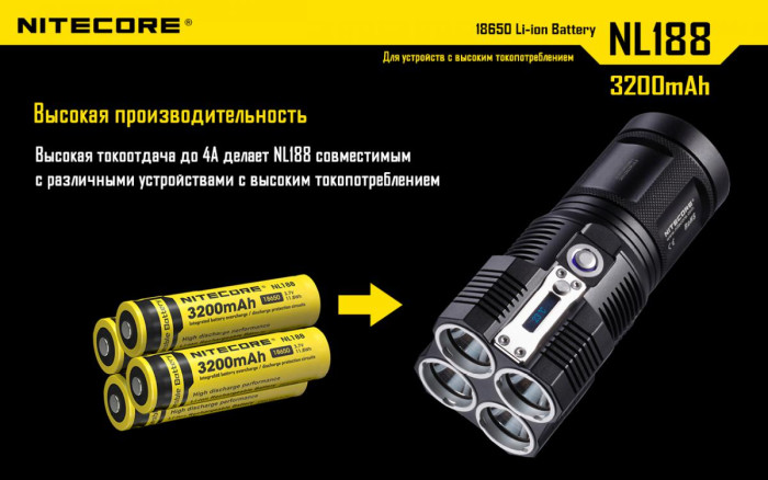 Аккумулятор литиевый 18650 Nitecore NL1832 3.7V (3200mAh), защищенный  