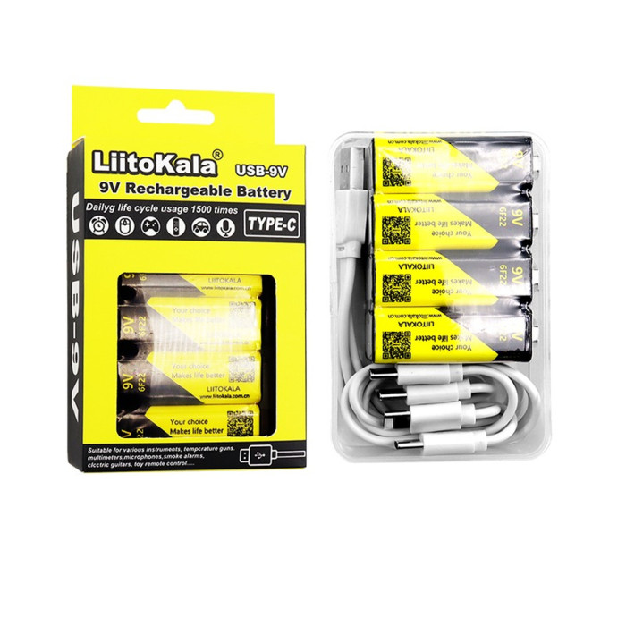 Набор аккумуляторов LiitoKala Lii-USB-9V + USB Type-C кабель зарядки  