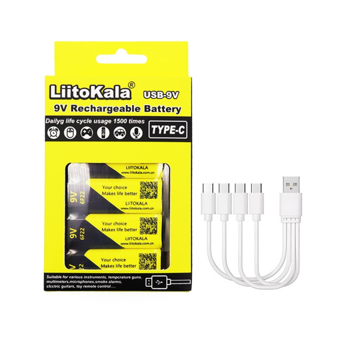 Набор аккумуляторов LiitoKala Lii-USB-9V + USB Type-C кабель зарядки  