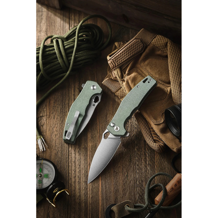 Нож Trivisa Corvus-04G, 14C28N, Микарта, Зеленый (TY20-GM-14)  