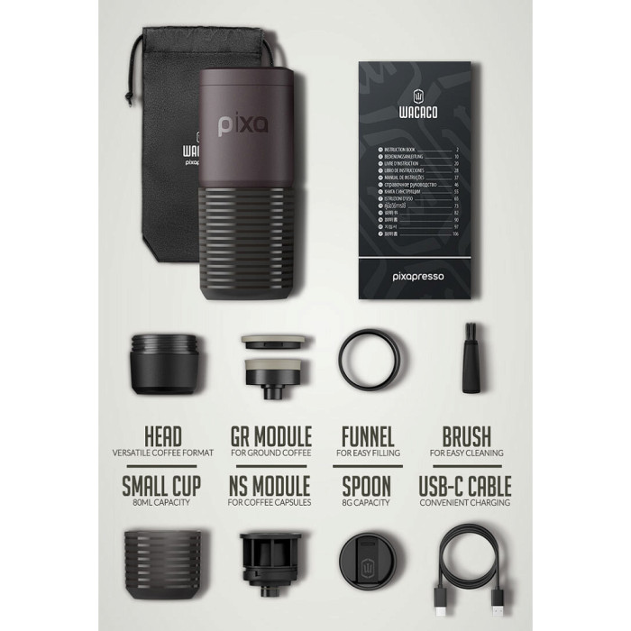 Портативная электрическая эспрессо-кофеварка Wacaco Pixapresso, электрическая, для молотого кофе и капсул  
