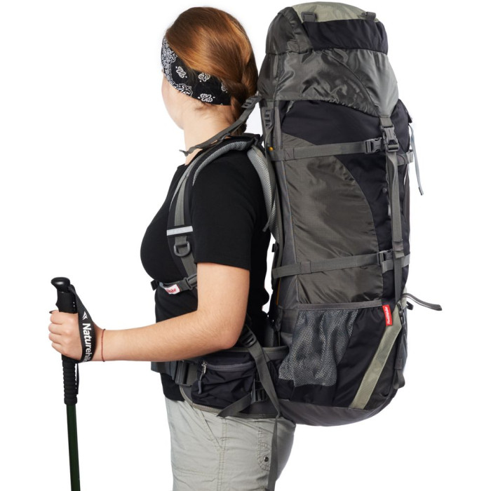 Рюкзак туристический Naturehike NH70B070-B, 70 л + 5 л, черно-серый  