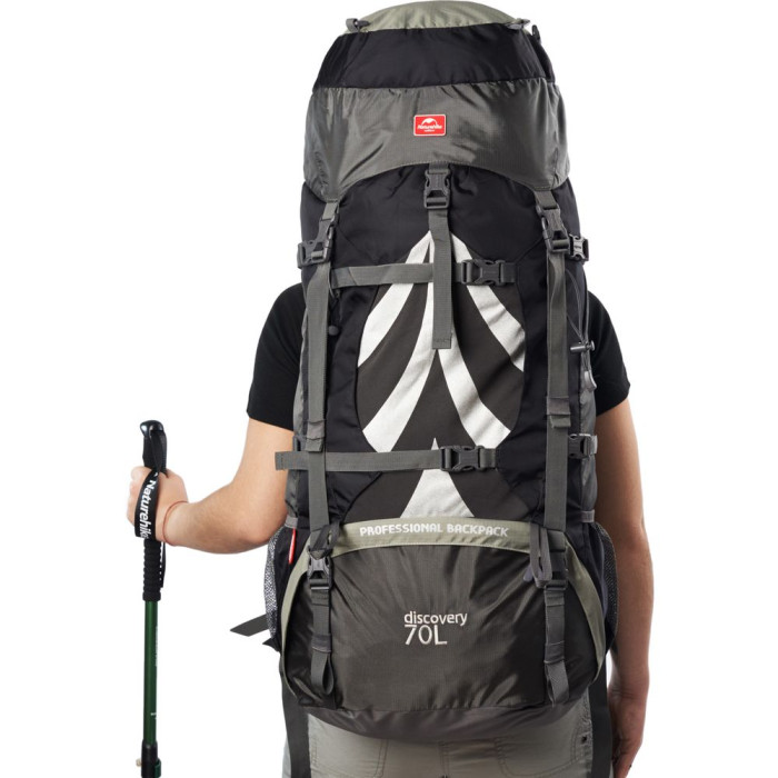 Рюкзак туристический Naturehike NH70B070-B, 70 л + 5 л, черно-серый  