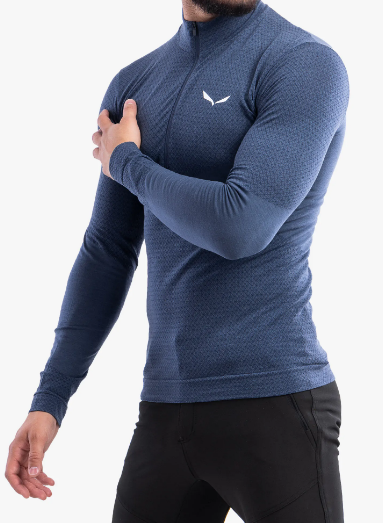 Термофутболка мужская  Salewa  ZEBRU RESPONSIVE 1/2 ZIP TEE  - синяя  