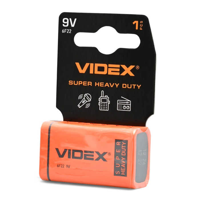 Батарейки солевые Videx 6F22/9V (Крона) 1шт упак  