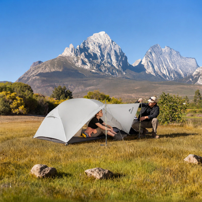 Палатка сверхлегкая двухместная с футпринтом Naturehike Mongar CNK2550WS037, 20D, серая  